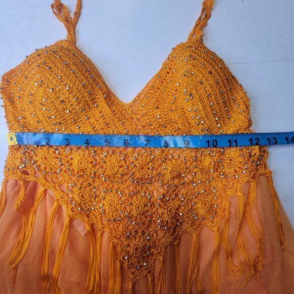 Orange Belly Dance Top Sequin Adjustable Strap Tank Top Spaghetti Strap Tunic - Picture 11 of 11